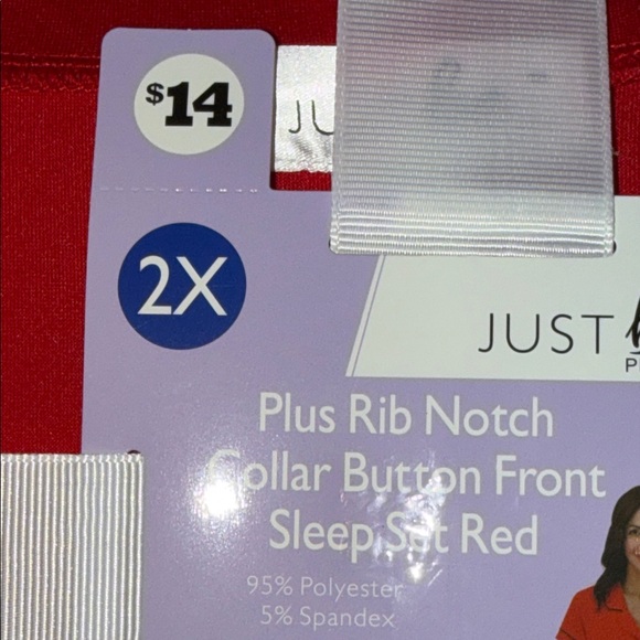 just be Red Plus Rib Notch Collar Button-Front Sleep Set - Picture 4 of 5
